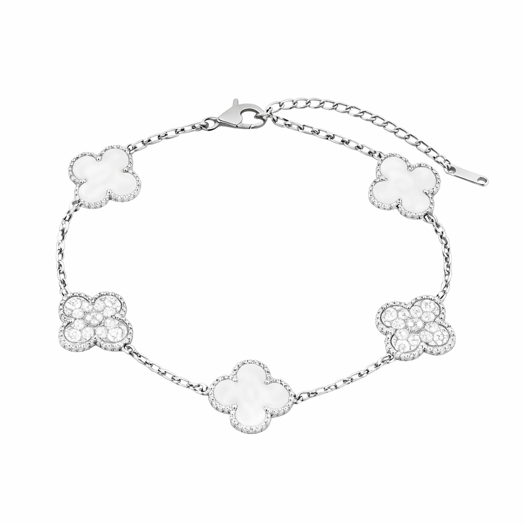 Brățară Trifoi White Silver Cu Cristale