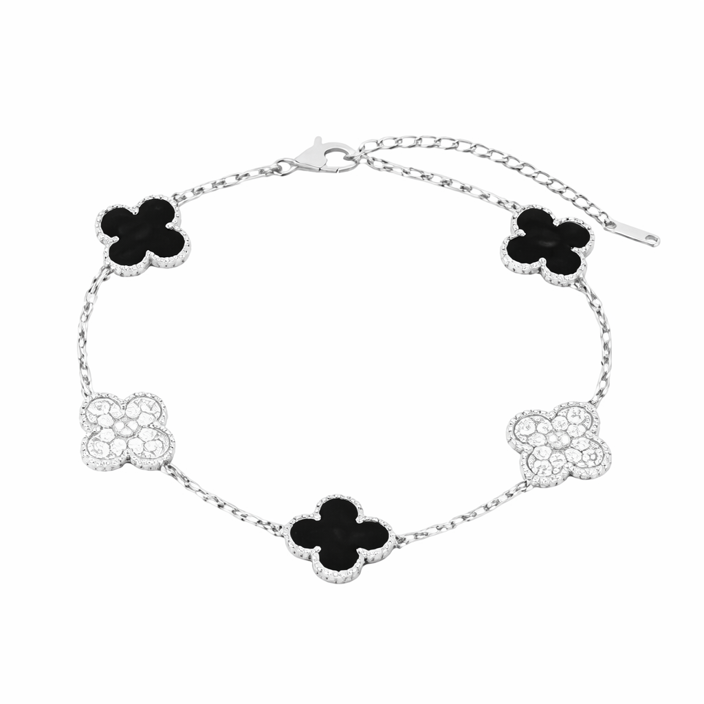 Brățară Trifoi Black Silver Cu Cristale