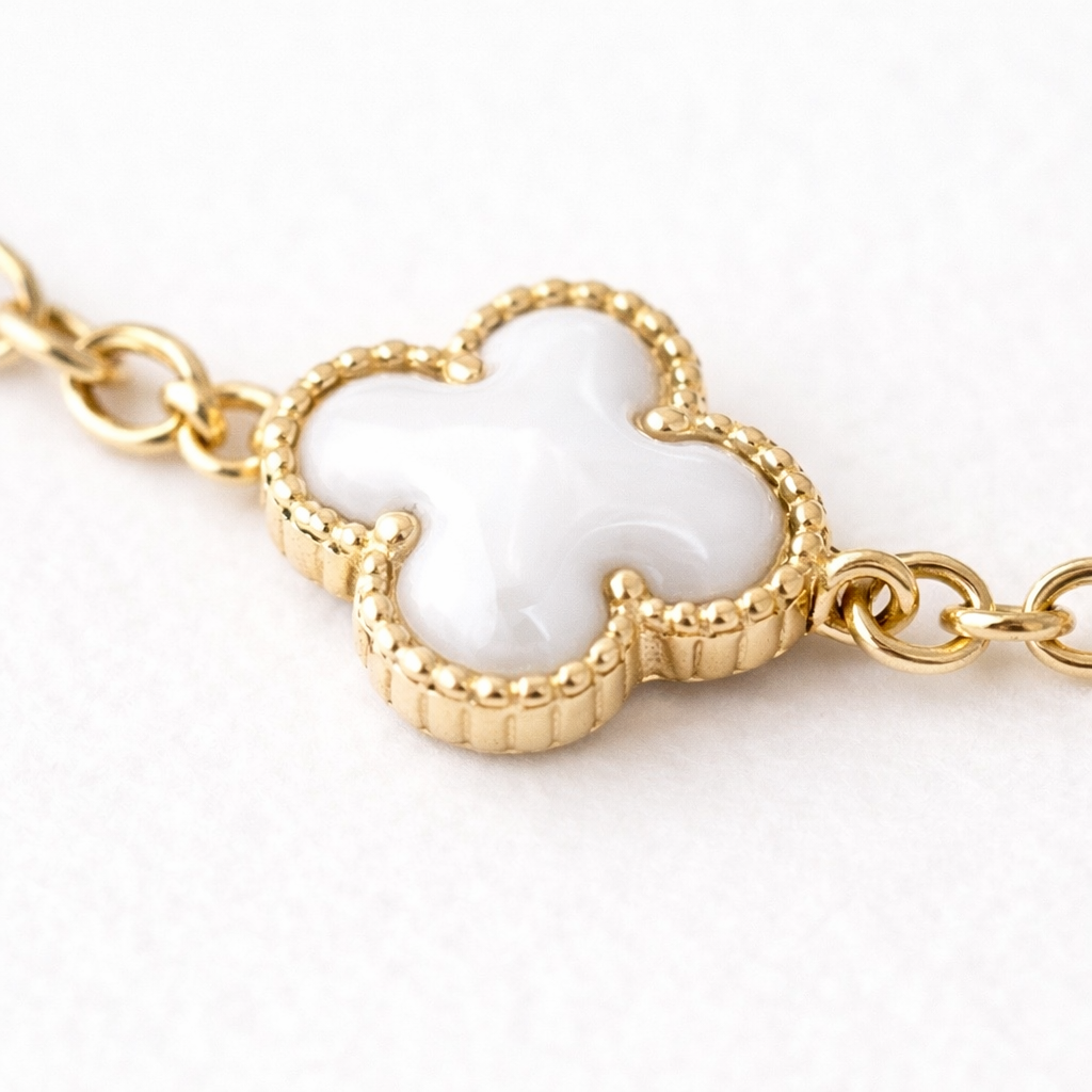 Brățară Trifoi Alb Auriu Onix